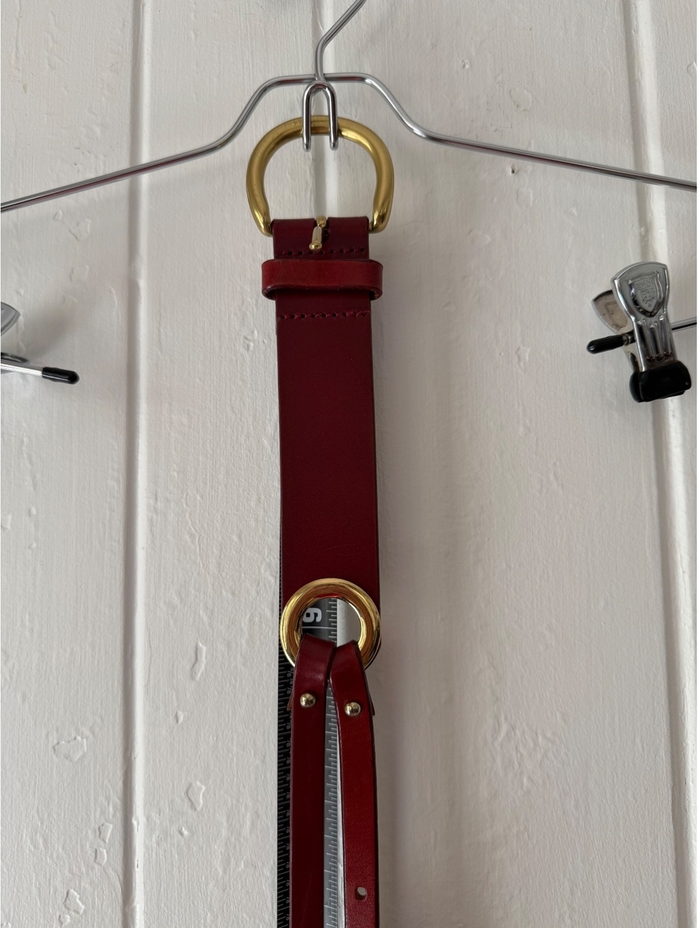 Línea Pelle Handmade Genuine Leather Burgundy Belt with Gold Buckle, Size s